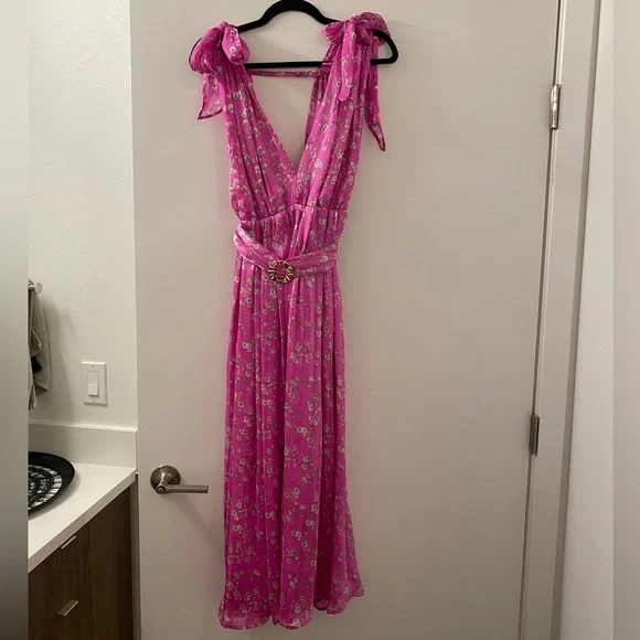 Sabina Musayev Terranova/Kimber Floral Chiffon Midi Dress - Large, Fuchsia/Pink - Picture 4 of 15